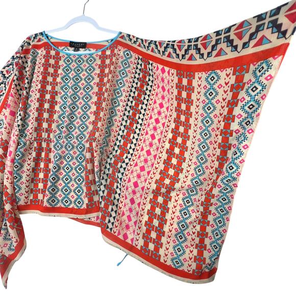 Laundry by Shelli Segal Women’s Boho Poncho Top M Multicolor Tribal Print Flowy - Picture 4 of 9